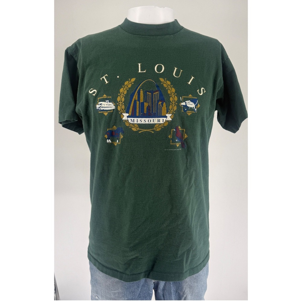 Signal Sports T-Shirt Mens L Green Good 1991 St. Louis Missouri Gateway Arch Vtg